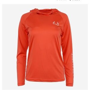 Sz XL Realtree Women's Long Sleeve Layering Hooded Tee coral